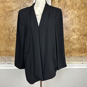 Eileen Fisher Blazer Jacket Womens Large Draped Open‎ Front Silk Lined Black